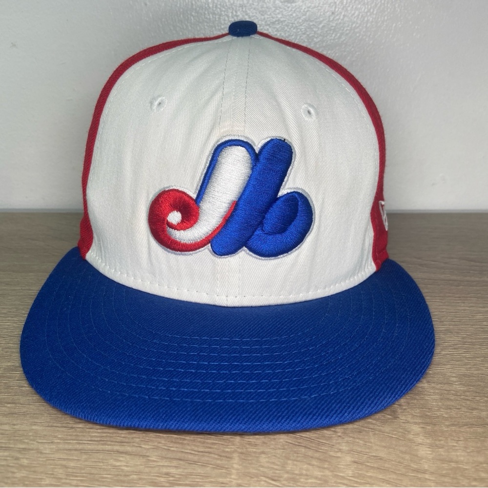 Cooperstown New Era Montreal Expos Hat 59Fifty Fitted 6 7/8 Hat Red White Blue